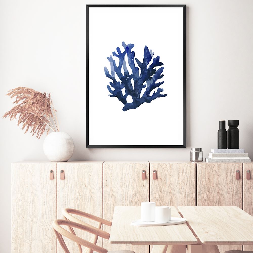 Navy Blue Coral B Wall Art Photograph Print or Canvas Framed or Unframed Dining Room Beautiful Home Decor