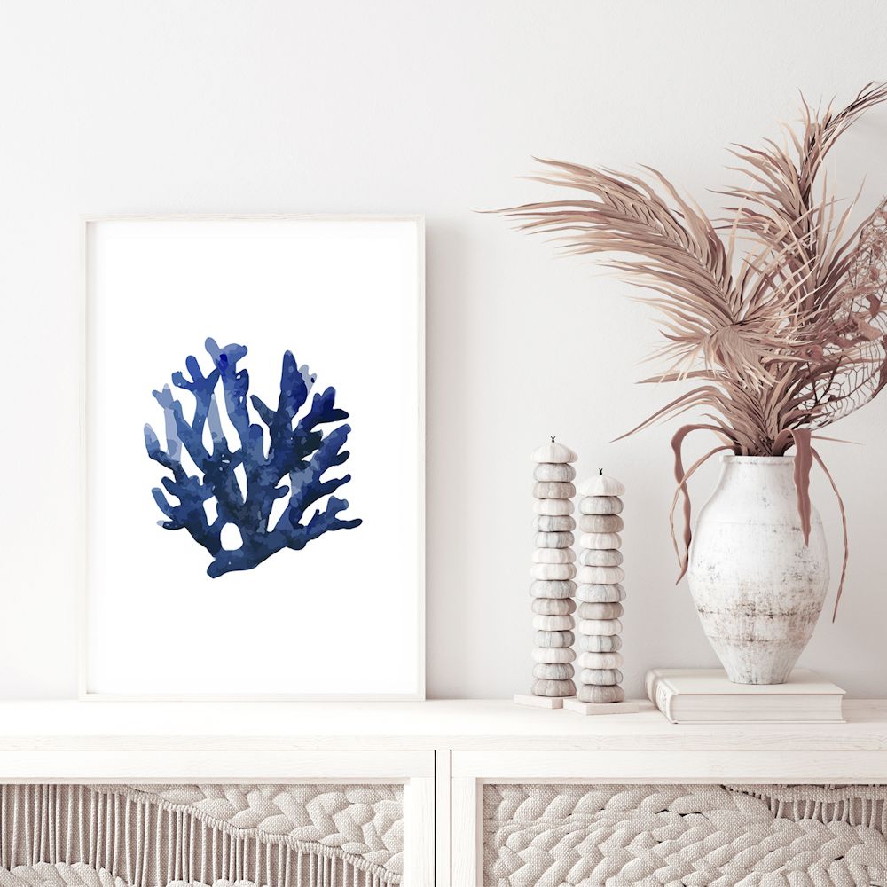 Navy Blue Coral B Wall Art Photograph Print or Canvas Framed or Unframed TV Console Beautiful Home Decor