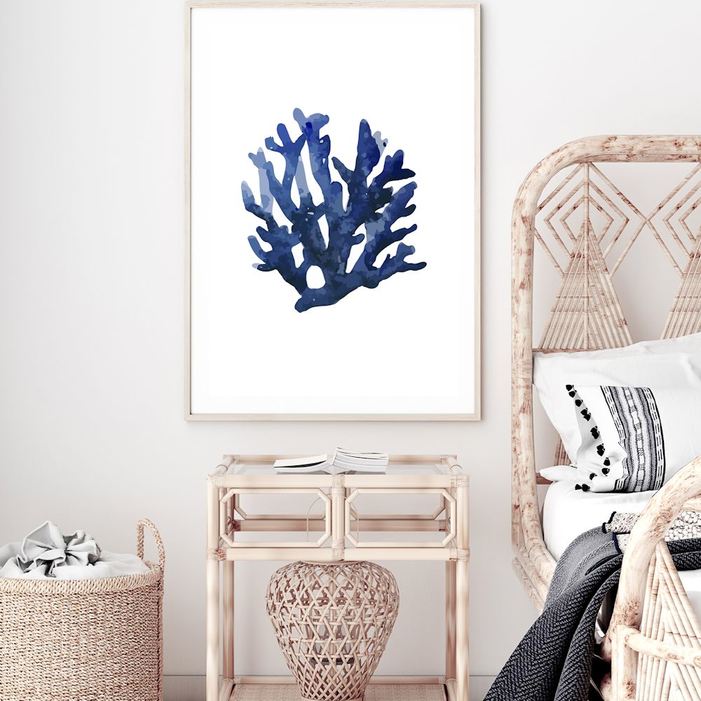 Navy Blue Coral B Wall Art Photograph Print or Canvas Framed or Unframed in Bedroom Beautiful Home Decor