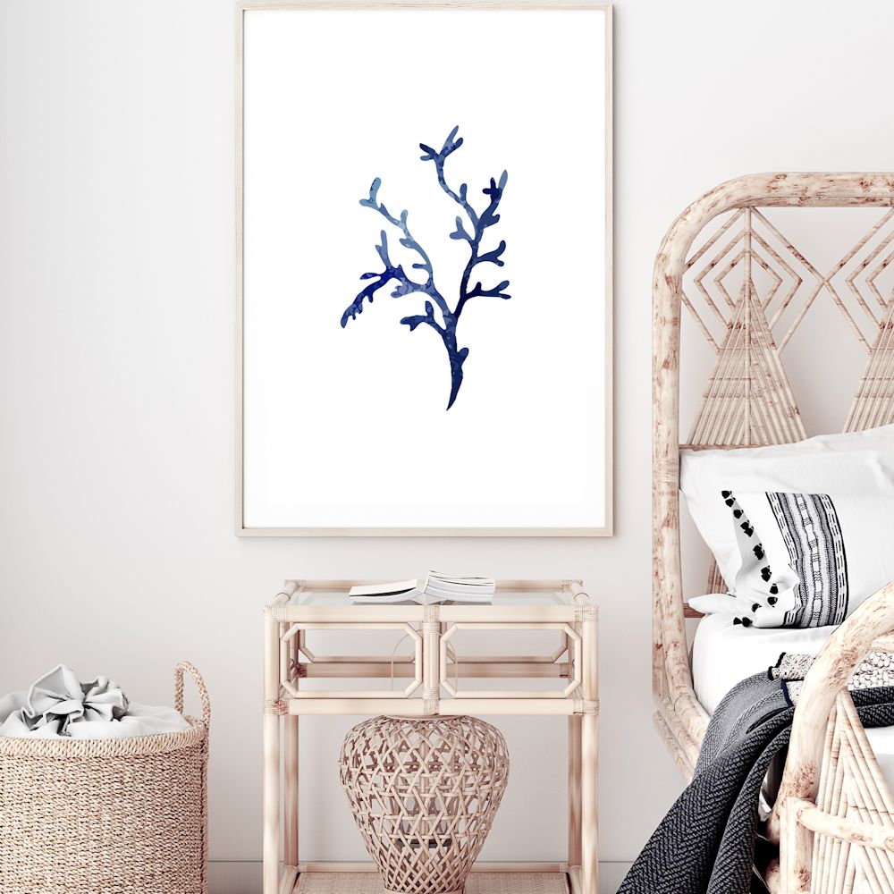 Navy Blue Coral D Wall Art Photograph Print or Canvas Framed or Unframed in Bedroom Beautiful Home Decor