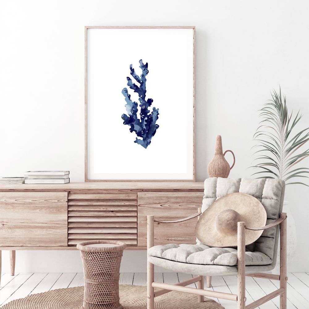 Navy Blue Coral Wall Art Photograph Print or Canvas Framed or Unframed Living Room Beautiful Home Decor