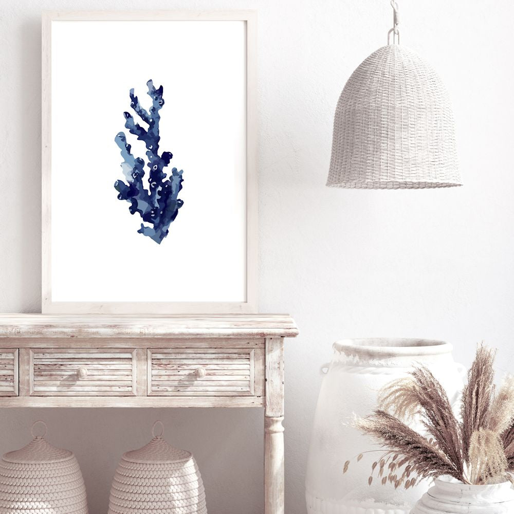Navy Blue Coral Wall Art Photograph Print or Canvas Framed or Unframed for hallway walls Beautiful Home Decor