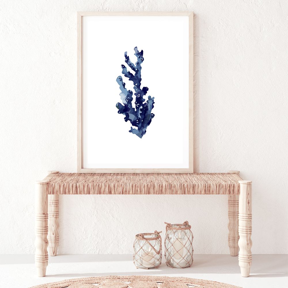 Navy Blue Coral Wall Art Photograph Print or Canvas Framed or Unframed in hallway Beautiful Home Decor