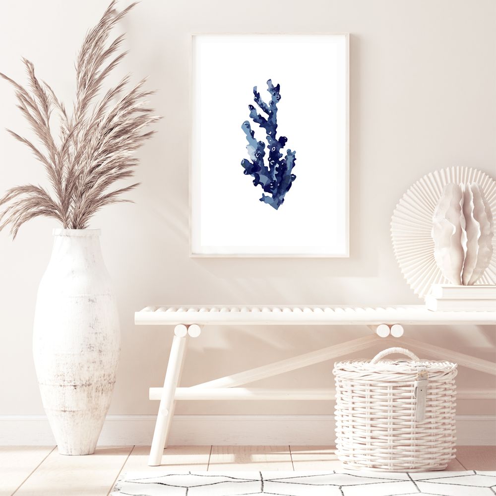 Navy Blue Coral Wall Art Photograph Print or Canvas Framed or Unframed on hallway wall Beautiful Home Decor