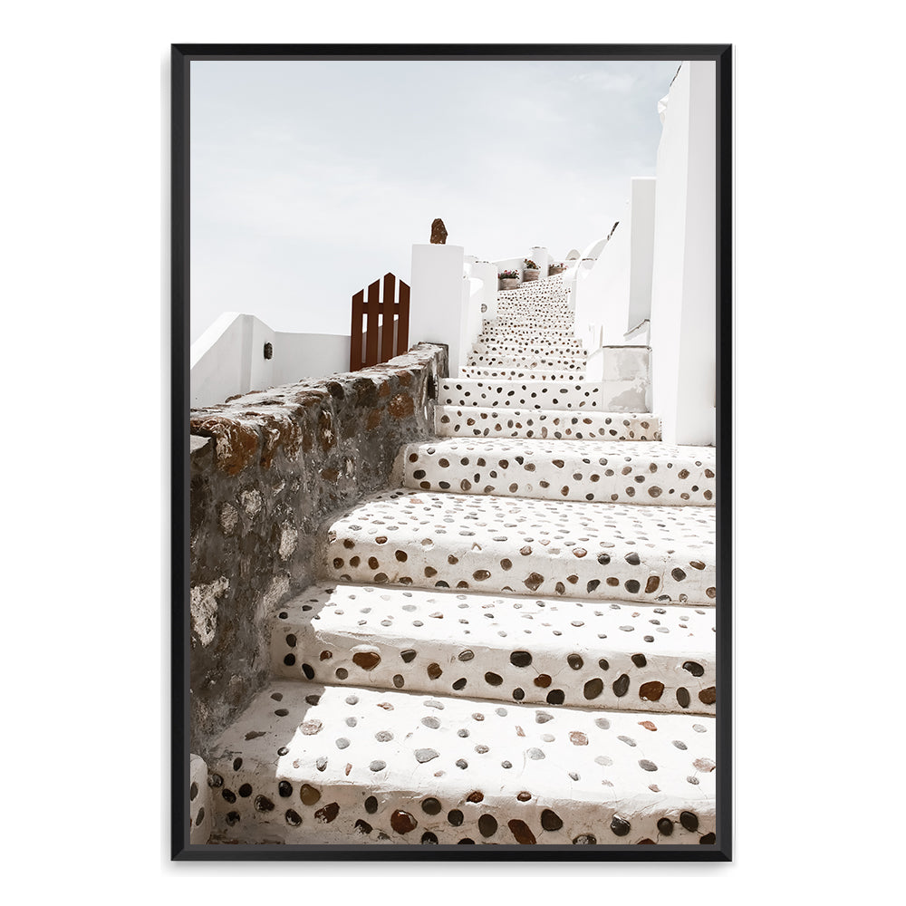 Oia Town Stairs in Santorini Greece Wall Art Photograph Print or Canvas Framed in black or Unframed Beautiful Home Decor
