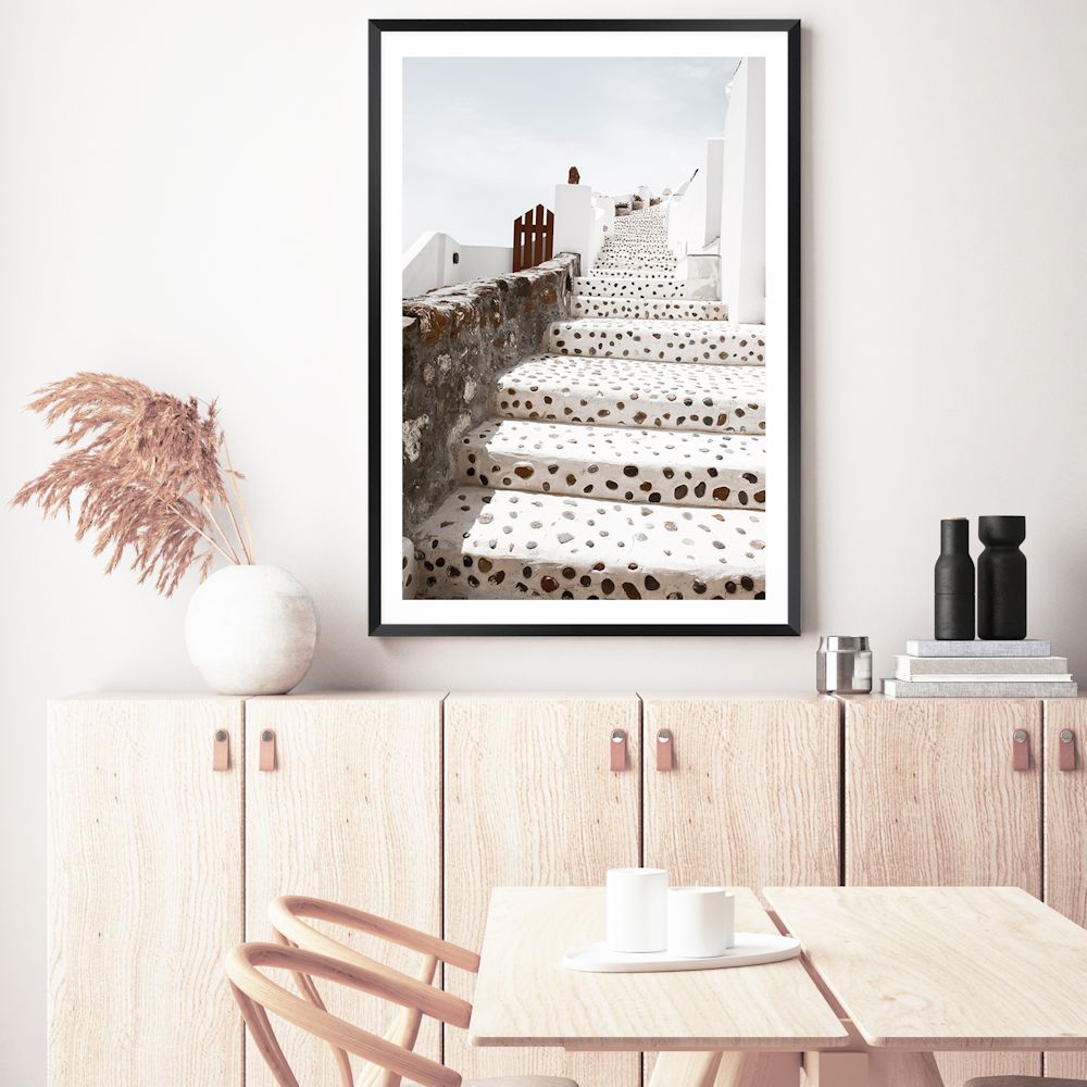Oia Town Stairs in Santorini Greece Wall Art Photograph Print or Canvas Framed or Unframed Dining Room Beautiful Home Decor
