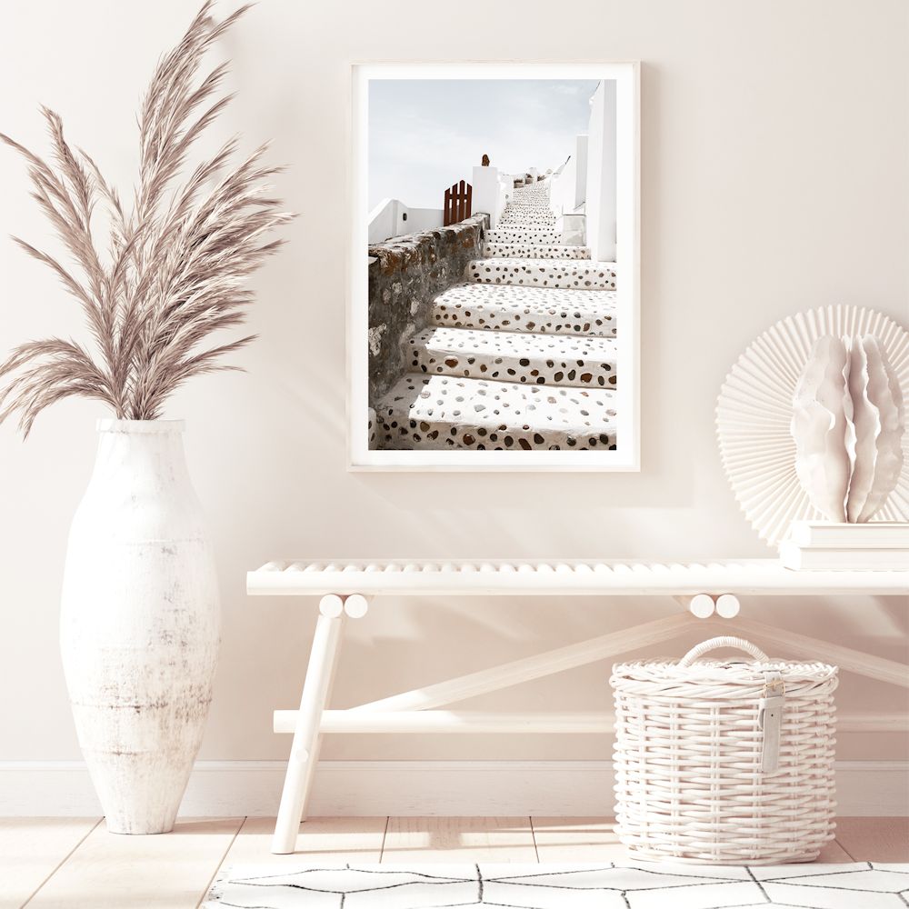 Oia Town Stairs in Santorini Greece Wall Art Photograph Print or Canvas Framed or Unframed on hallway wall Beautiful Home Decor
