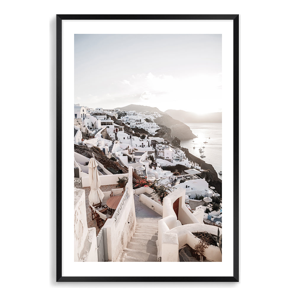 Oia Town Stairway in Santorini Greece Wall Art Photograph Print Canvas Picture Artwork Black Framed Unframed Beautiful Home Decor