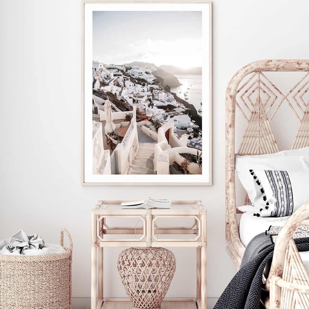 Oia Town Stairway in Santorini Greece Wall Art Photograph Print Canvas Picture Artwork Framed Unframed in bedroom Beautiful Home Decor