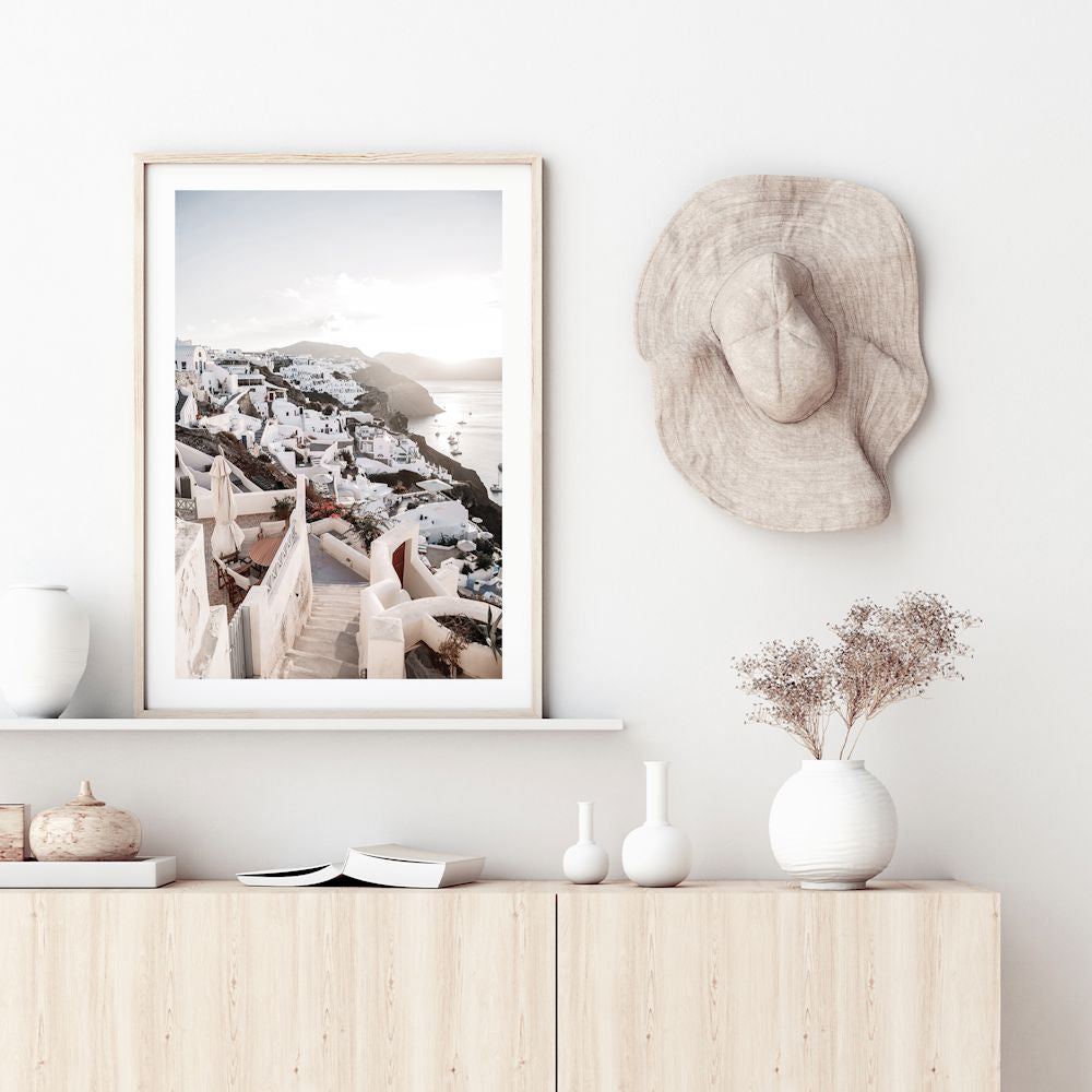 Oia Town Stairway in Santorini Greece Wall Art Photograph Print Canvas Picture Artwork Framed Unframed in living room Beautiful Home Decor
