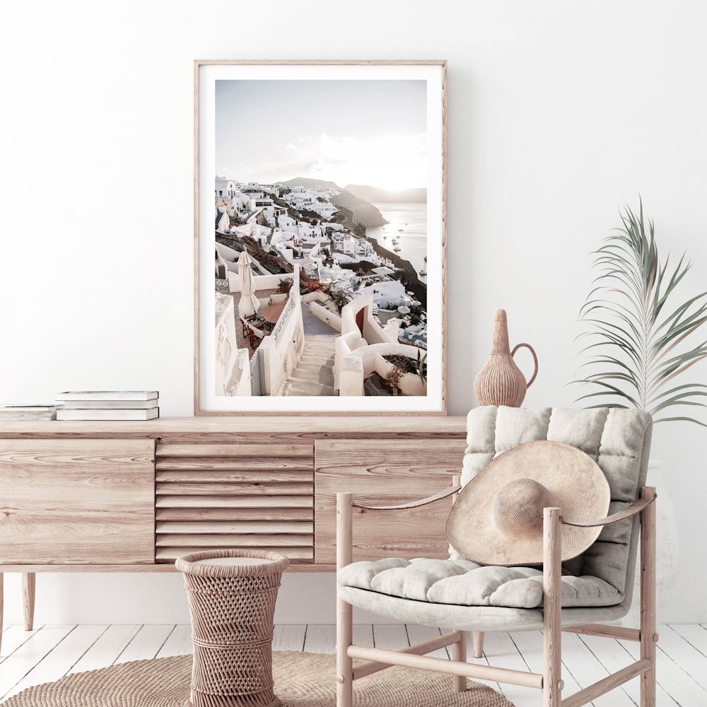 Oia Town Stairway in Santorini Greece Wall Art Photograph Print Canvas Picture Artwork Framed Unframed in study Beautiful Home Decor