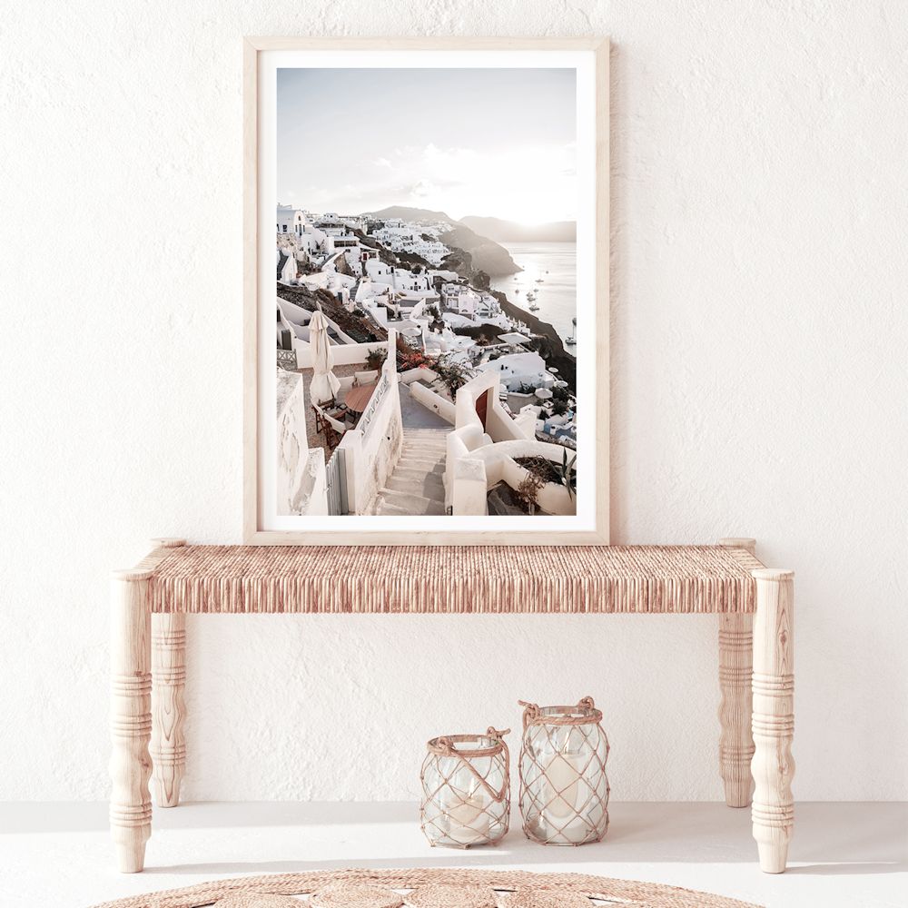 Oia Town Stairway in Santorini Greece Wall Art Photograph Print Canvas Picture Artwork Framed Unframed on hallway wall Beautiful Home Decor