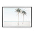 A coastal artwork of  two palm trees and the beach, available in print and canvas. 