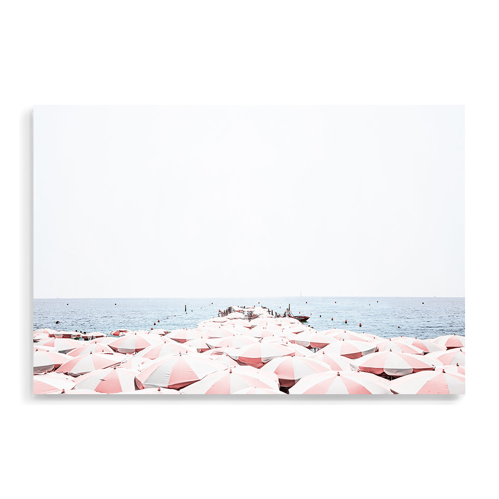 Pink Umbrellas on Amalfi Coast Beach Wall Art Photograph Print or Canvas Framed or Unframed Beautiful Home Decor