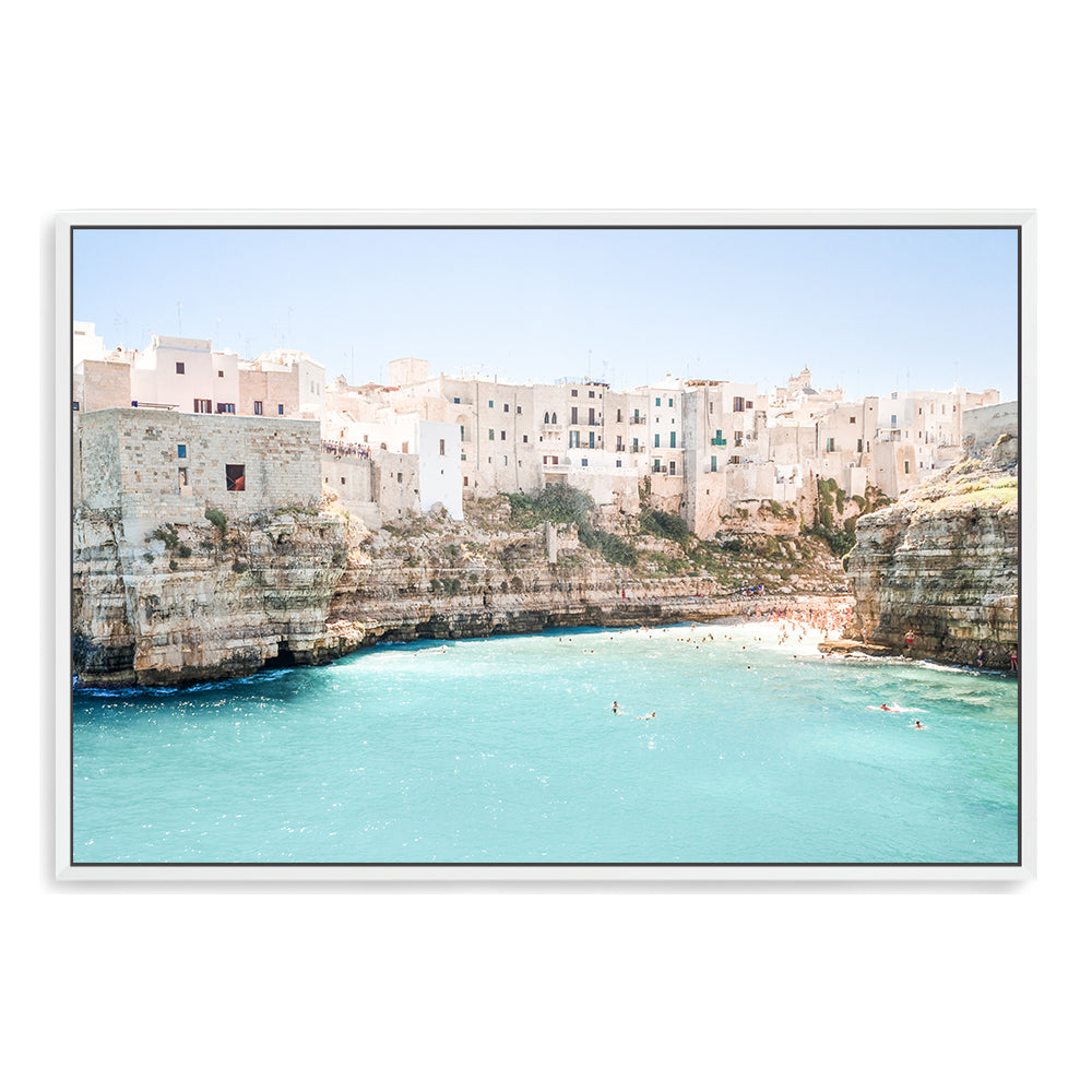 Puglia Beachside City Amalfi Coast Wall Art Photograph Print or Canvas Framed in white or Unframed Beautiful Home Decor