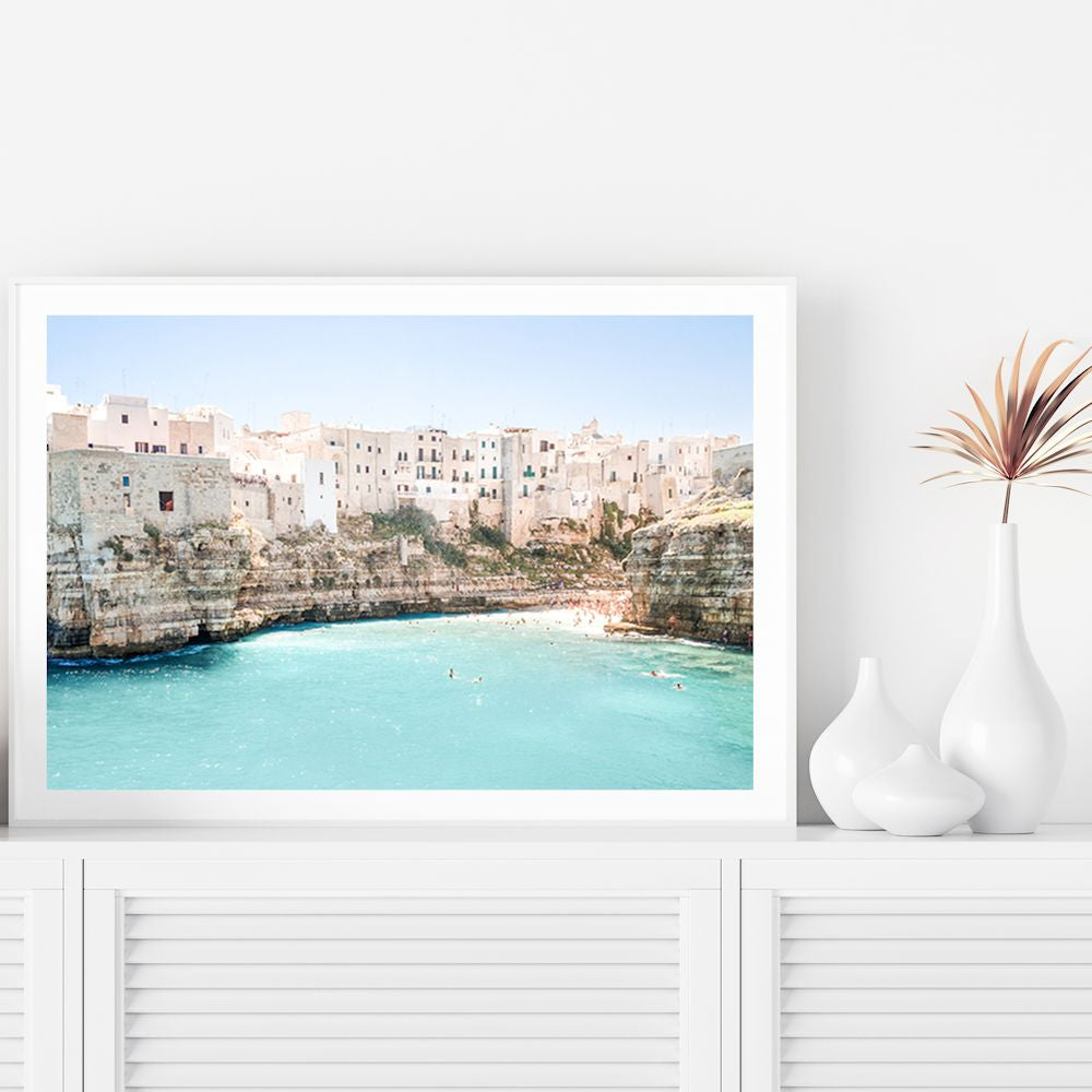 Puglia Beachside City Amalfi Coast Wall Art Photograph Print or Canvas Framed or Unframed TV Console Beautiful Home Decor