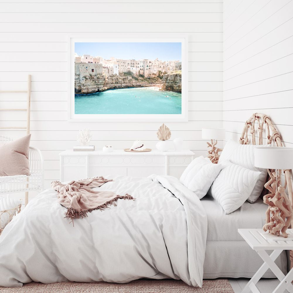 Puglia Beachside City Amalfi Coast Wall Art Photograph Print or Canvas Framed or Unframed on Bedroom Wall Beautiful Home Decor