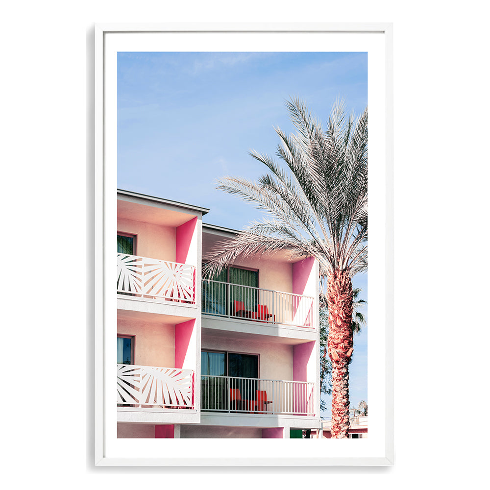 Retro Palm Springs Hotel with tree Wall Art Photograph Print or Canvas Framed or white Unframed Beautiful Home Decor