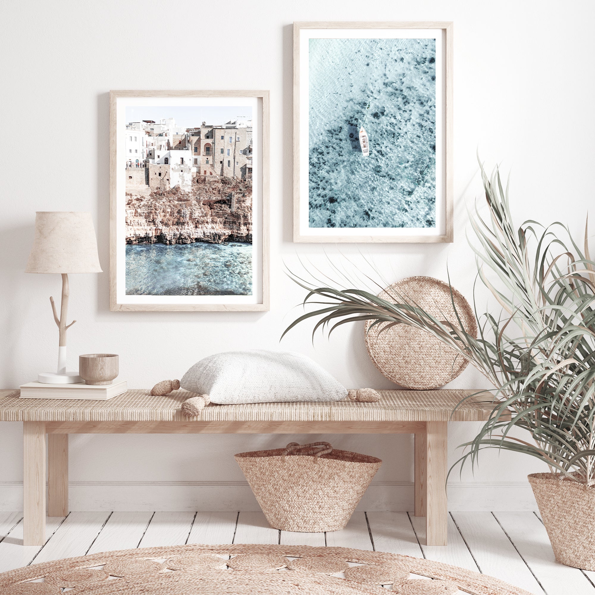 A set of 2 Coastal Wall Art Amalfi Cliffs and Clear Blue Ocean , available in print with no frame.