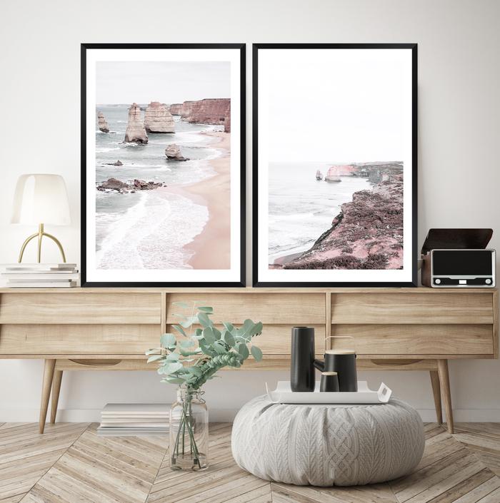 An artwork set of wall art prints featuring the beautiful Australian Coast line and the Twelve Apostles as seen from the Great Ocean Road. 