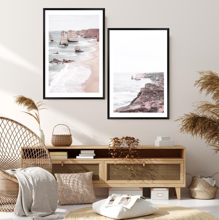 A stylsih set of 2 wall art prints of the great ocean road and 12 apostles Australia.