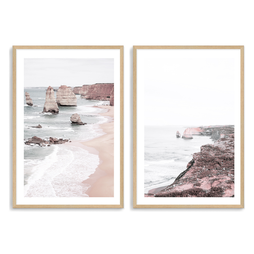 A set of two wall art prints featuring the beautiful Australian Coast line and the Twelve Apostles as seen from the Great Ocean Road., add your frame in timber white or black. 