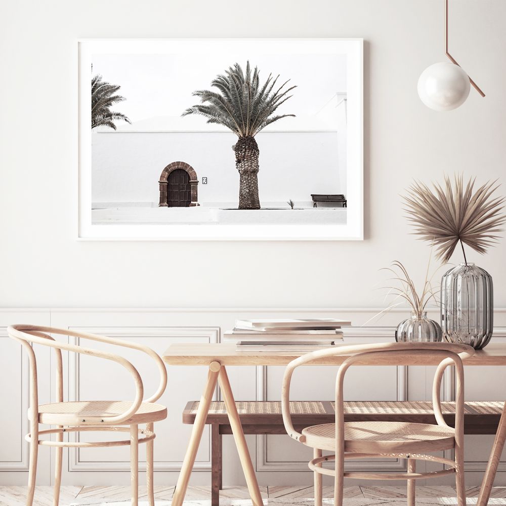 Spanish Church with Palm Tree Wall Art Photograph Print or Canvas Framed or Unframed Dining Room Wall Beautiful Home Decor