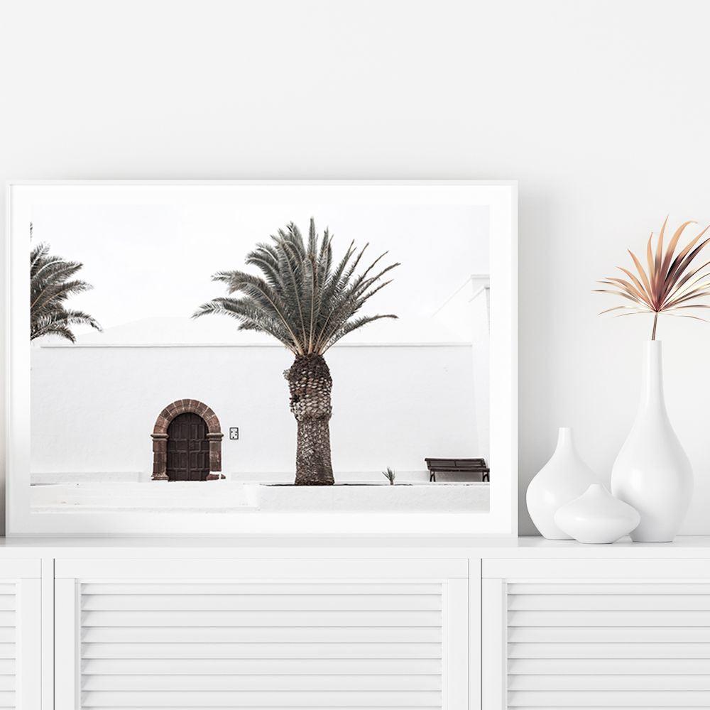 Spanish Church with Palm Tree Wall Art Photograph Print or Canvas Framed or Unframed TV Console Beautiful Home Decor