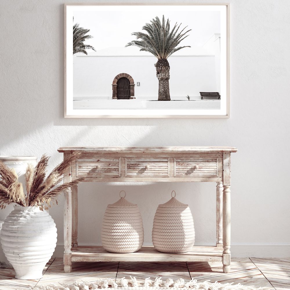 Spanish Church with Palm Tree Wall Art Photograph Print or Canvas Framed or Unframed in hallway Beautiful Home Decor