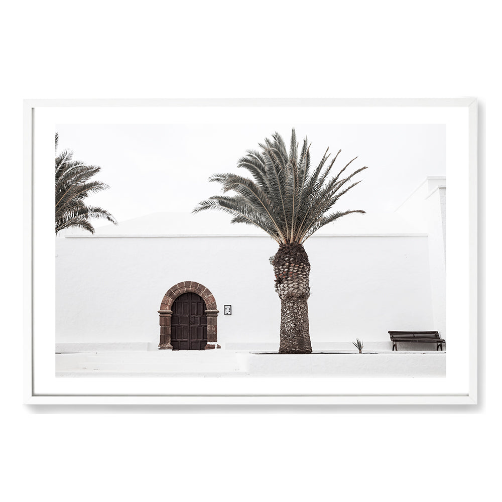 Spanish Church with Palm Tree Wall Art Photograph Print or Canvas white Framed or Unframed Beautiful Home Decor