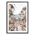 A photo wall art of stairs leading onto a beach in Queensland with trees and the sea, available unframed or framed.