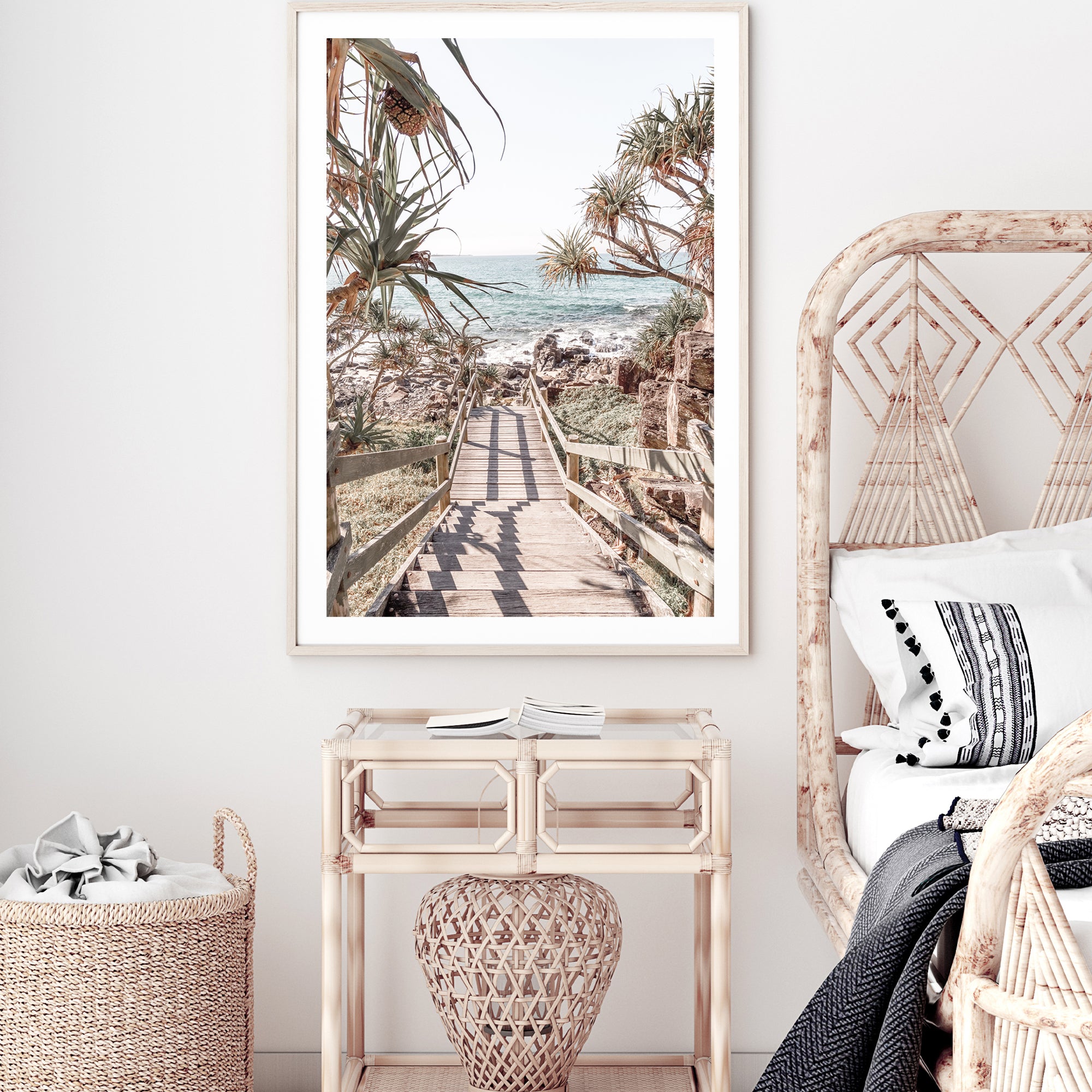 Standing on the stairs you can see a beautiful view of a Qld Beach in this photographic wall art print.