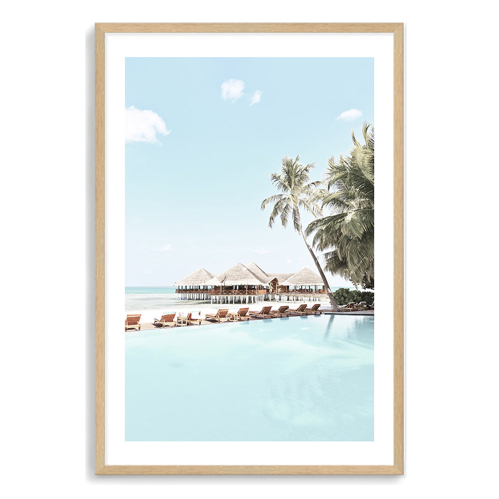 Tropical Island Huts with Palm Trees Wall Art Photograph Print or Canvas Timber Framed or Unframed Beautiful Home Decor