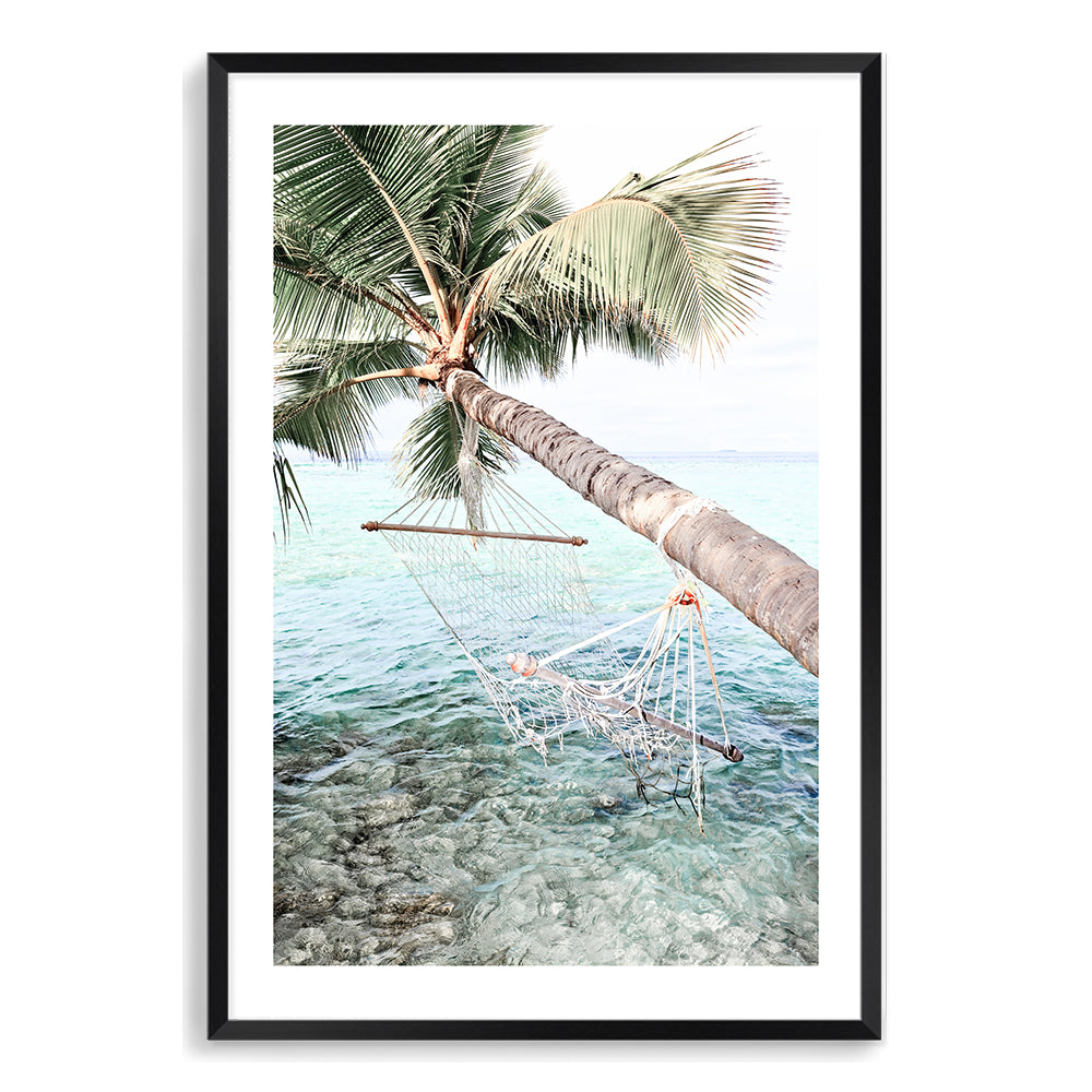Tropical Palm Tree Beach Hammock Wall Art Photograph Print or Canvas Black Framed or Unframed Beautiful Home Decor