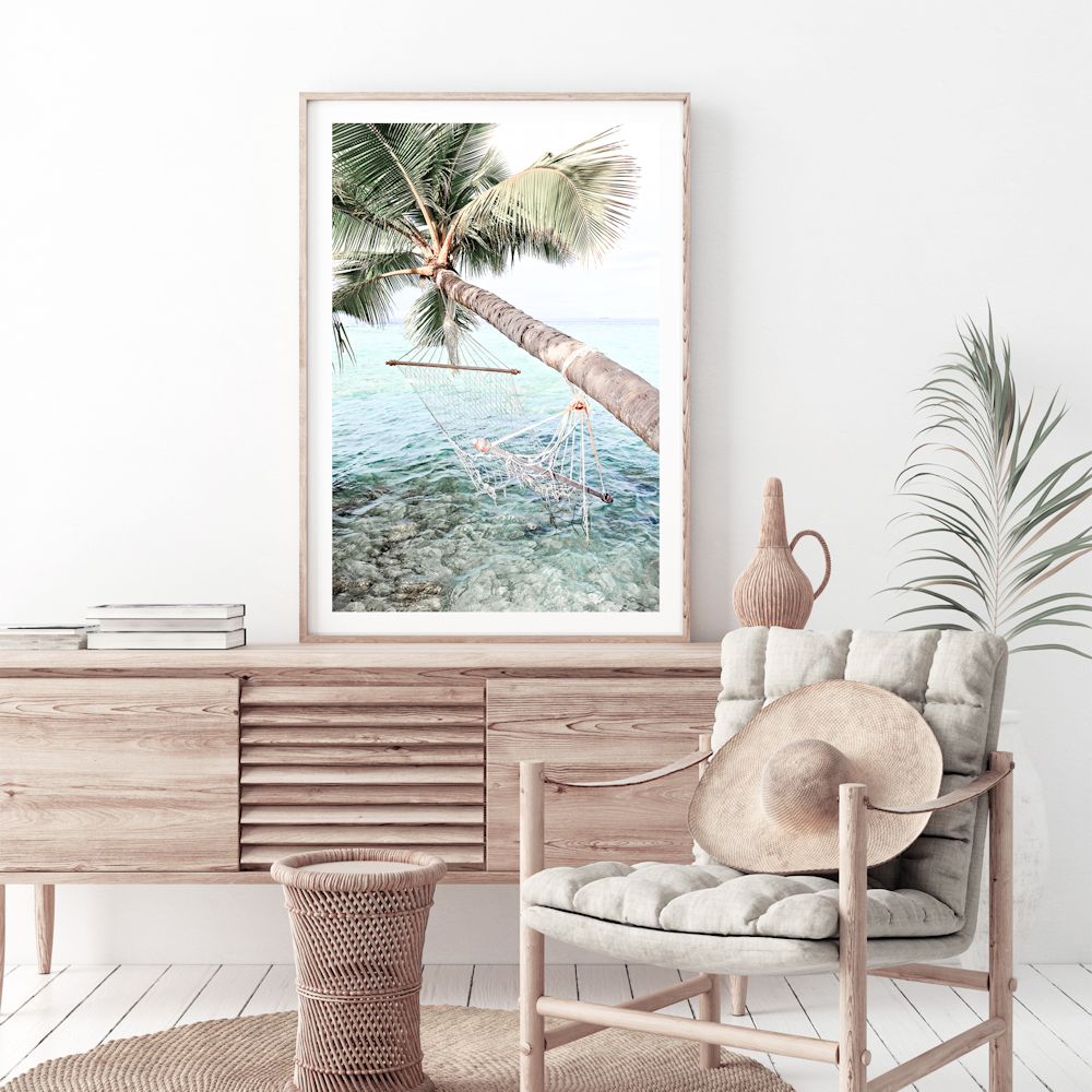 Tropical Palm Tree Beach Hammock Wall Art Photograph Print or Canvas Framed or Unframed Living Room Beautiful Home Decor