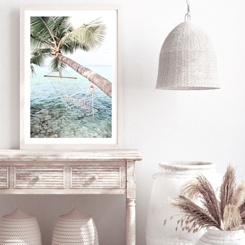 Tropical Palm Tree Beach Hammock Wall Art Photograph Print or Canvas Framed or Unframed for hallway wall Beautiful Home Decor