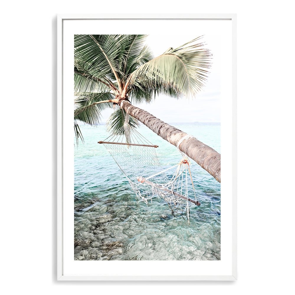 Tropical Palm Tree Beach Hammock Wall Art Photograph Print or Canvas white Framed or Unframed Beautiful Home Decor