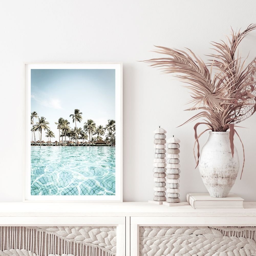 Tropical Palm Trees Island Resort Wall Art Photograph Print or Canvas Framed or Unframed TV Console Beautiful Home Decor