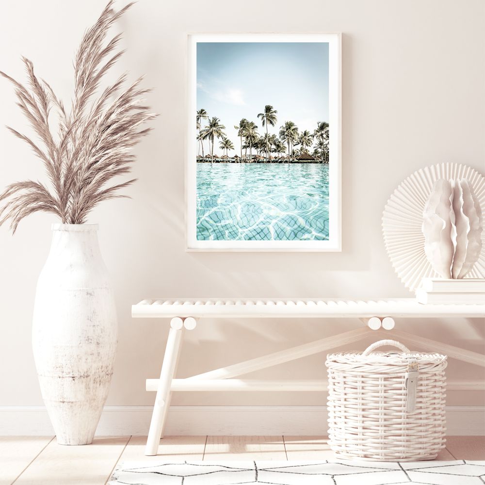 Tropical Palm Trees Island Resort Wall Art Photograph Print or Canvas Framed or Unframed on hallway wall Beautiful Home Decor