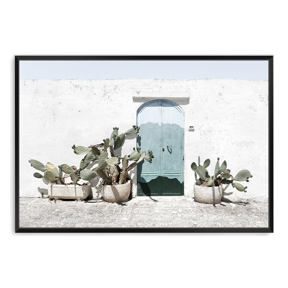 White Cactus House with Green Door Wall Art Photograph Print or Canvas Framed in black or Unframed Beautiful Home Decor
