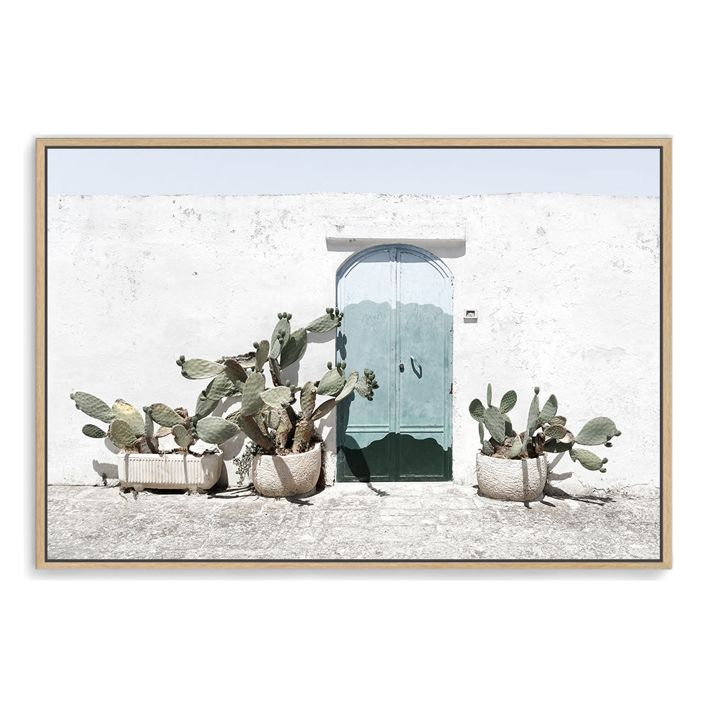White Cactus House with Green Door Wall Art Photograph Print or Canvas Framed in timber or Unframed Beautiful Home Decor