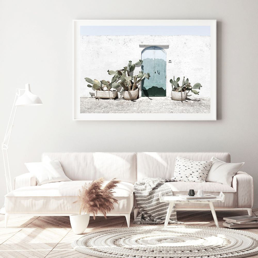 White Cactus House with Green Door Wall Art Photograph Print or Canvas Framed or Unframed Living Room Beautiful Home Decor