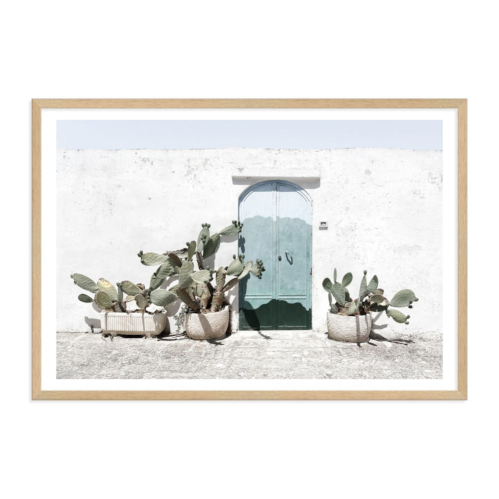 White Cactus House with Green Door Wall Art Photograph Print or Canvas Timber Framed or Unframed Beautiful Home Decor