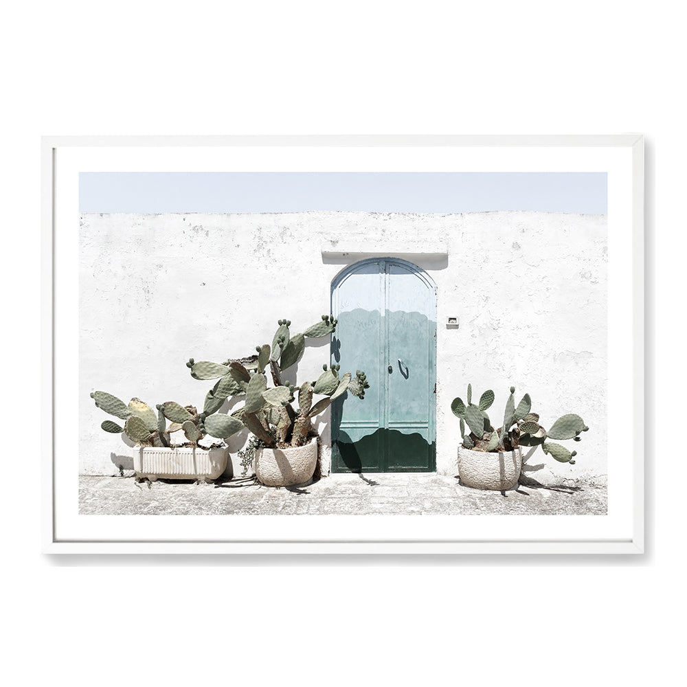 White Cactus House with Green Door Wall Art Photograph Print or Canvas white Framed or Unframed Beautiful Home Decor