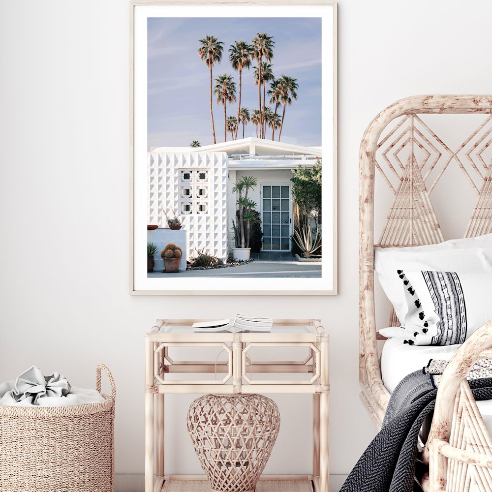 White Palm Springs House with Trees Wall Art Photograph Print Canvas Picture Artwork Framed Unframed in Bedroom Beautiful Home Decor