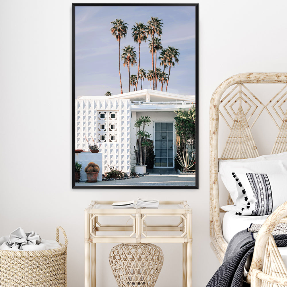 White Palm Springs House with Trees Wall Art Photograph Print Canvas Picture Artwork Framed Unframed in teens Bedroom Beautiful Home Decor