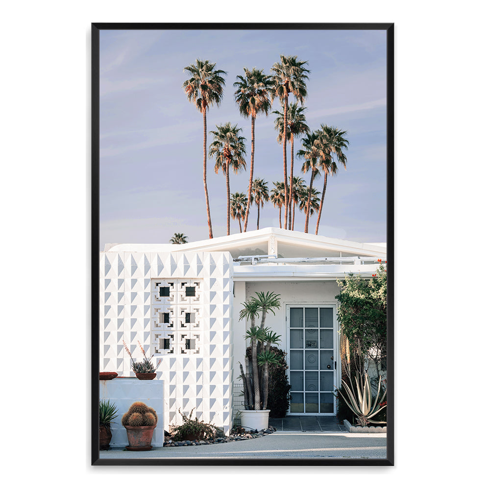 White Palm Springs House with Trees Wall Art Photograph Print or Canvas Framed in black or Unframed Beautiful Home Decor