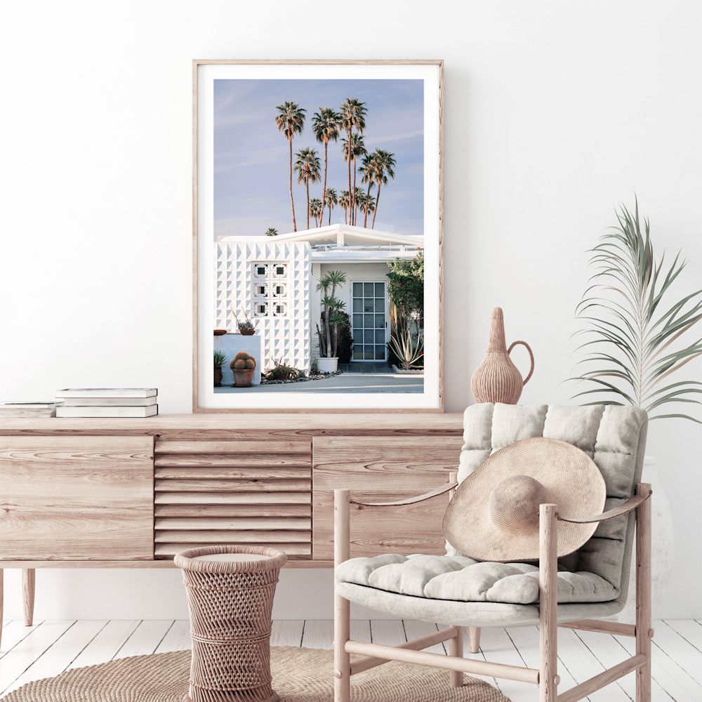 White Palm Springs House with Trees Wall Art Photograph Print or Canvas Framed or Unframed Living Room Beautiful Home Decor