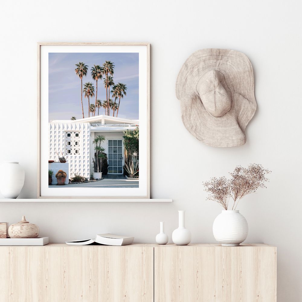 White Palm Springs House with Trees Wall Art Photograph Print or Canvas Framed or Unframed for your office Beautiful Home Decor