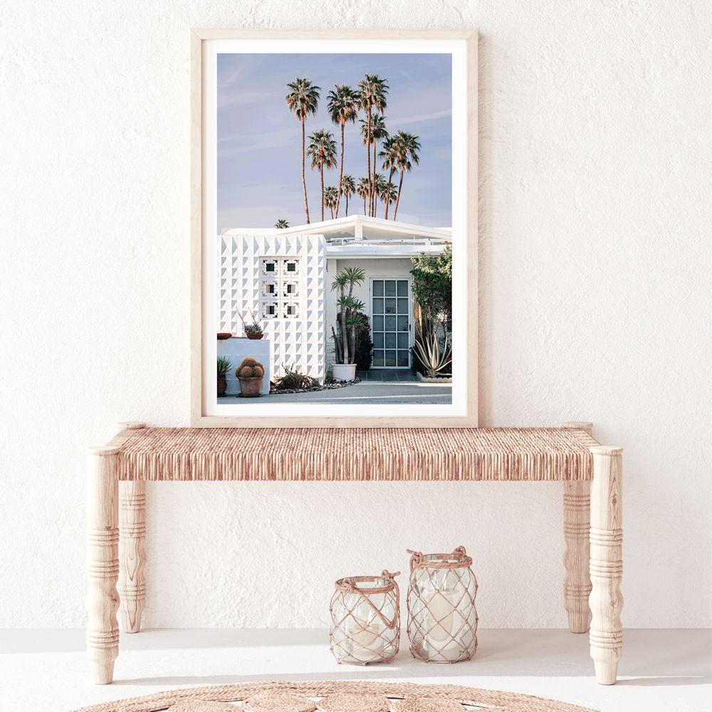 White Palm Springs House with Trees Wall Art Photograph Print or Canvas Framed or Unframed in hallway Beautiful Home Decor